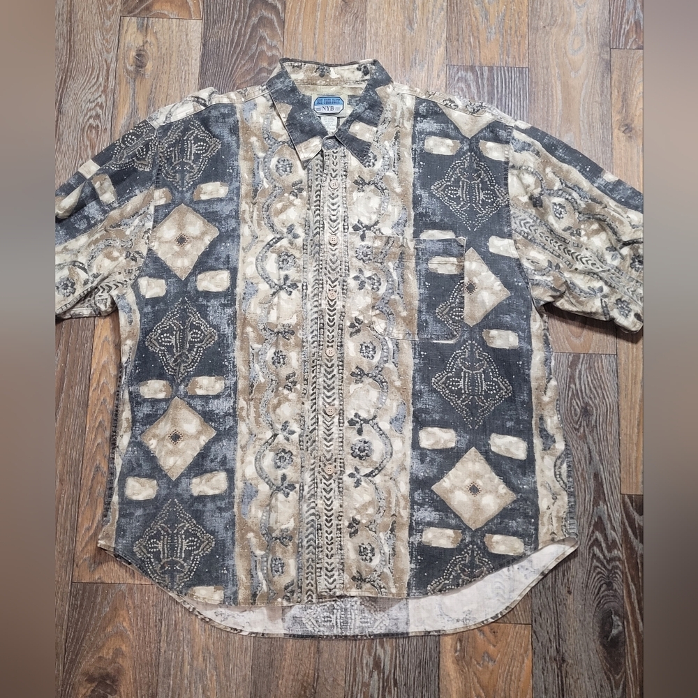 Vintage 90s Not Your Basic Mens Size XL Short Sleeve Button Up Linen Blend